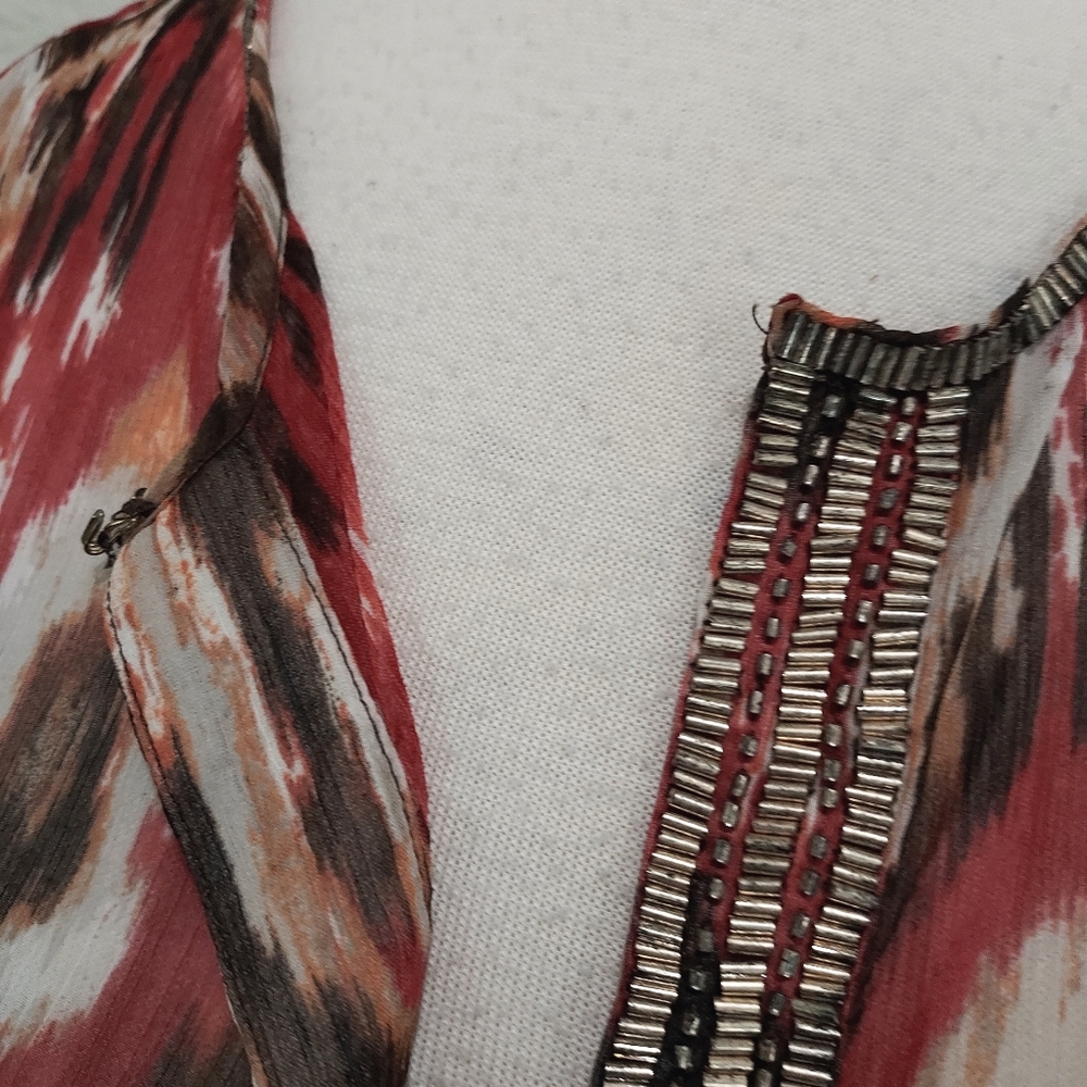 🔴3/$20 Chico's Red & Brown Sheer 3/4 Sleeves Blouse Size M - Picture 7 of 13